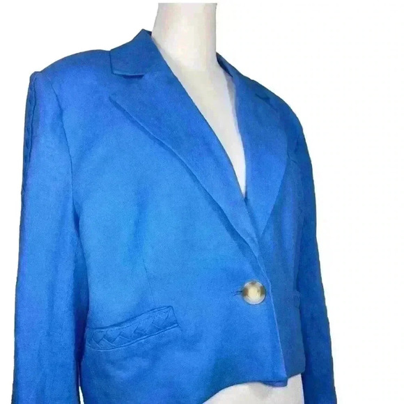 NWT Jason Wu Blazer Cropped Shoulder Pads Linen Cobalt Blue Braided Jacket Sz M - Picture 2 of 16